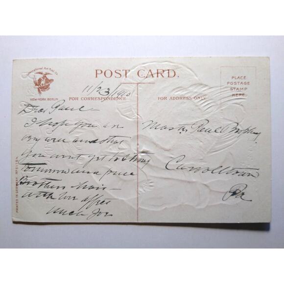 Thanksgiving Postcard Ellen Clapsaddle Mica Glitter Embossed Turkey Child German - Picture 3 of 3